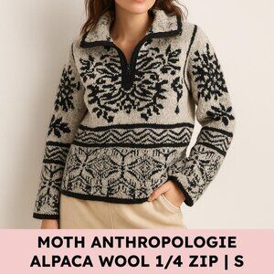 Moth Anthropologie Wool Alpaca Quarter Zip Nordic Sweater Cottagecore Small